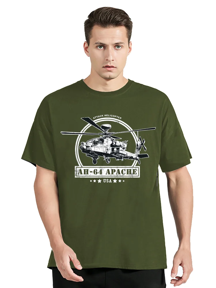 American AH-64 Apache Attack Helicopter Cotton Tops Tees Fashion Fitness T-shirt Oversized Unisex Streetwear Tshirt Men Clothing