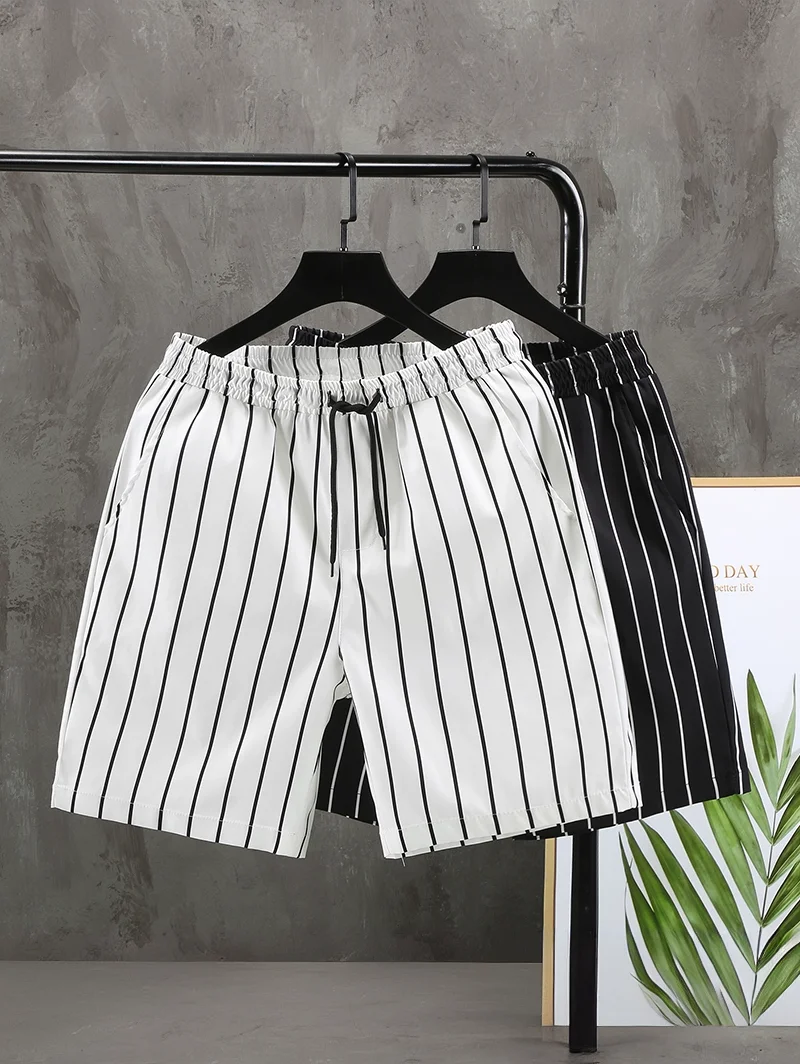 

Летние мужские повседневные пляжные шорты-бриджи в клетку, модные молодежные брюки из полиэстера, не мнущиеся, прямого кроя