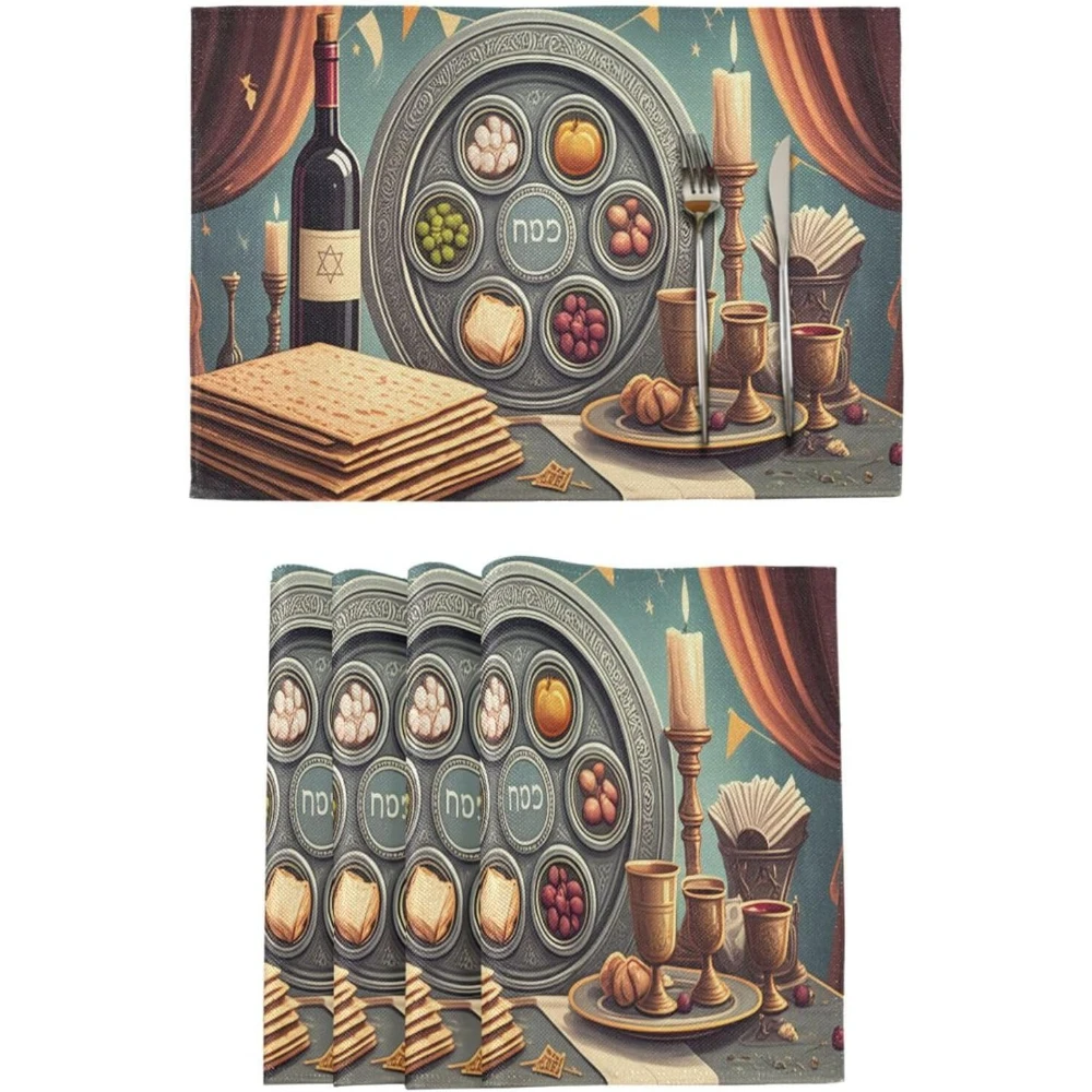 Happy Passover Placemats Holiday Party Decor Jewish Pesach Seder Plate Matzo Dining Table Mats Place Mat Passover Decorations