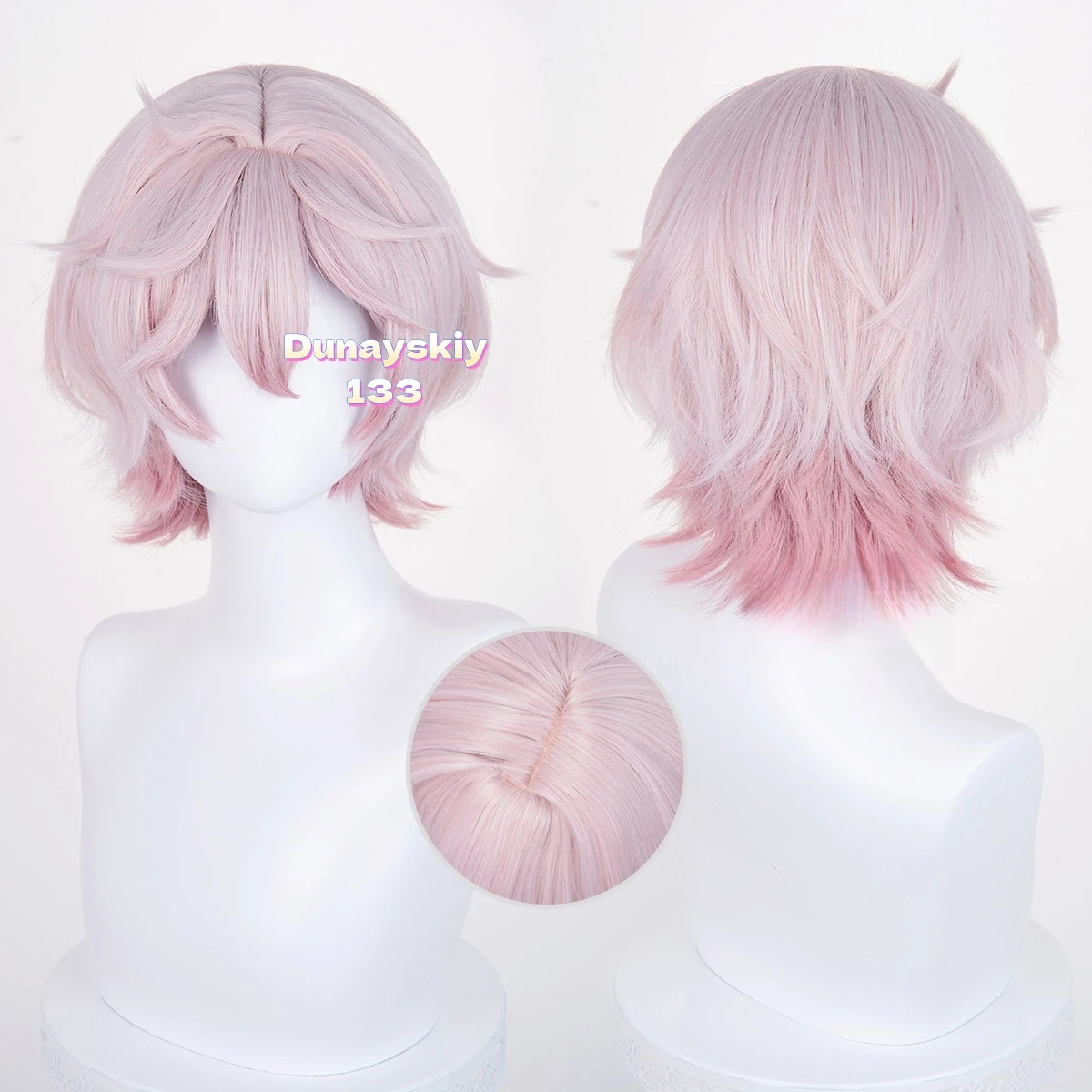 جينشين إمباكت داليا شعر مستعار كوسبلاي - 30 سم قصير وردي-رمادي متدرج، شعر صناعي مقاوم للحرارة + غطاء شعر مستعار كوسبلاي