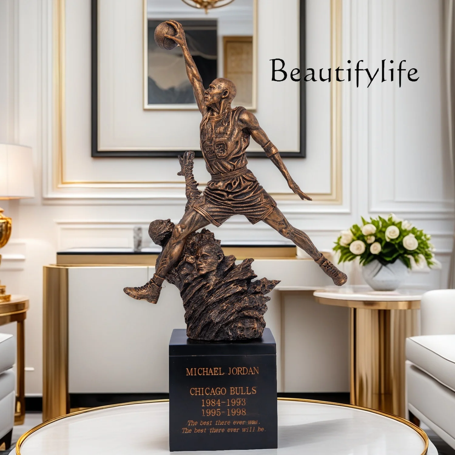 Escultura de resina de Michael Jordan 23 de 50cm, estatuas de resina de arte hechas a mano, estatuas con acabado en bronce, regalo de decoración artística para el hogar