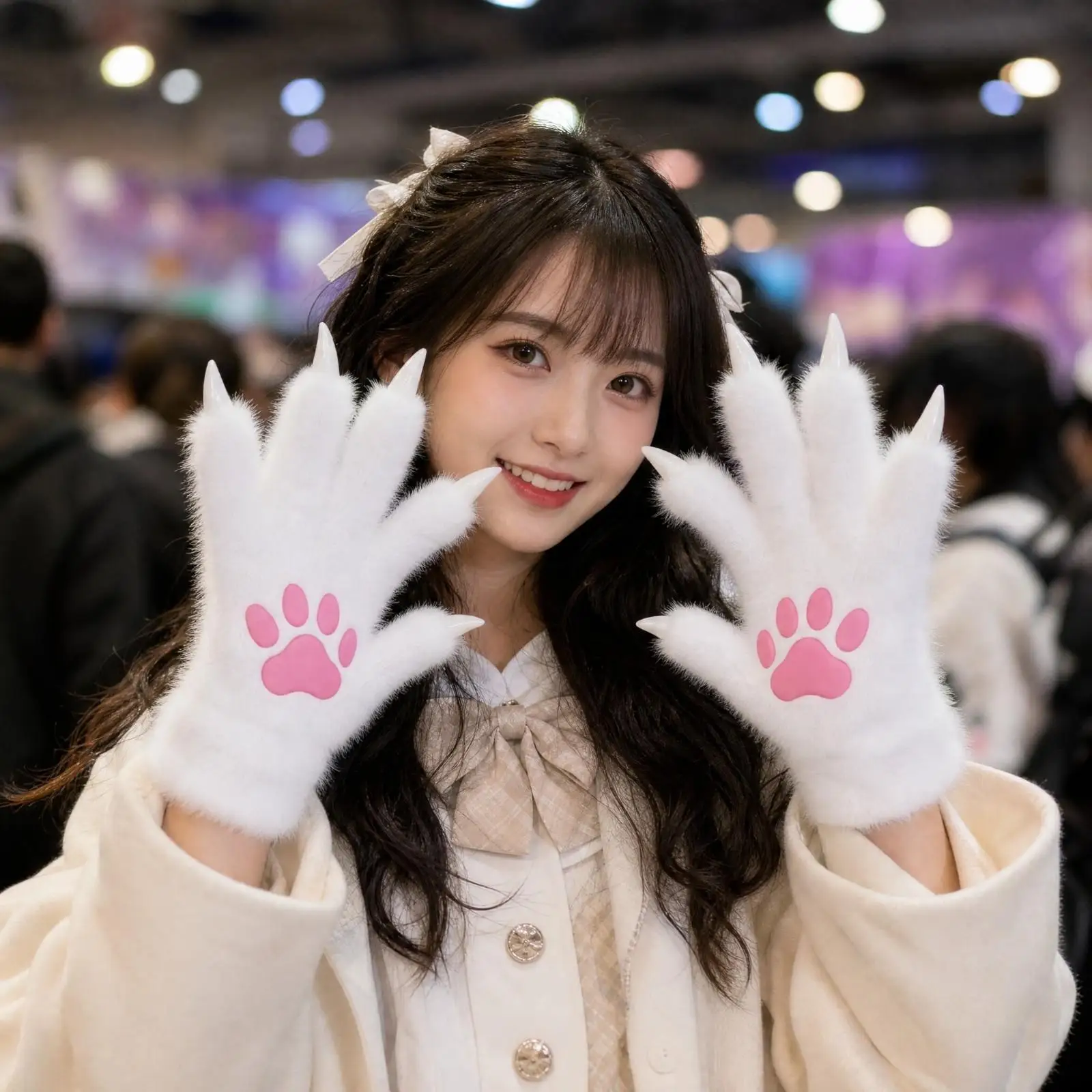 Clawed-Animal Cosplay Glove Soft Costume Glove with Extended Wrist Cuff Furry Five-Finger Cosplay Paw Gloves for Cosplayers,