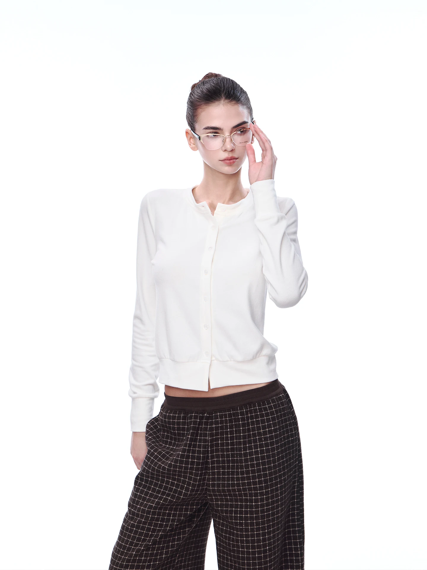 

Белый вязаный кардиган JLAUNT для женщин: приталенный базовый слой, американский ретро-стиль, топ с длинными рукавами