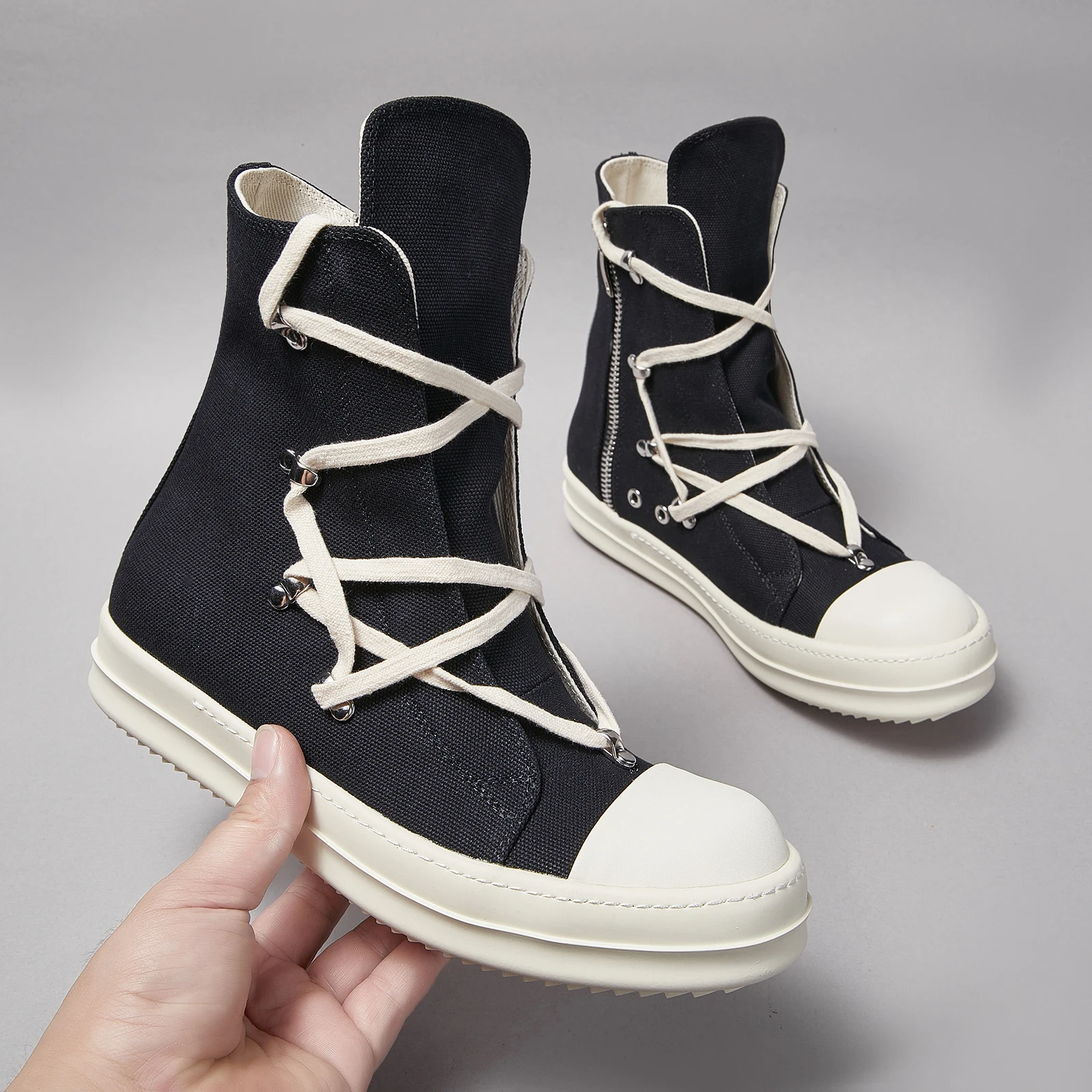 Designer Pentagram Women Ankle Boot Men Trainer Casual Canvas High Top Shoe New Fashion Owen Zipper Thick-sole Platform Sneaker