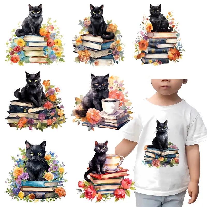 Book Cat Iron On Patches Iron on transfer for clothing dtf transfers ready to press Heat Transfer Printing