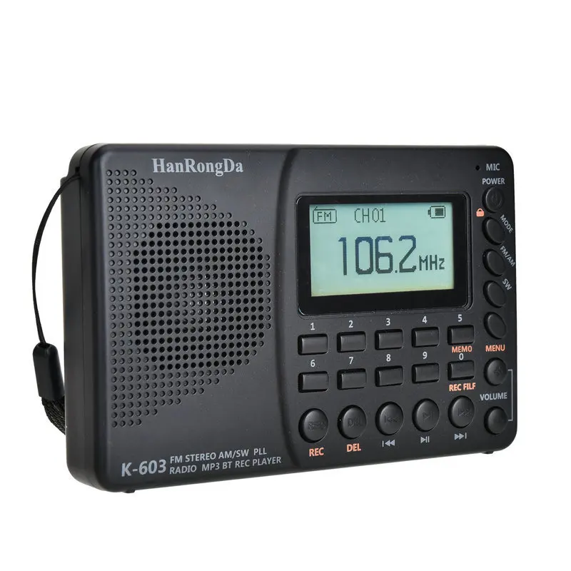 HanRongDa HRD-603 Portable Radio Pocket AM/FM/SW/BT/TF Pocket Radios USB MP3 Digital Recorder Support TF Card Speaker