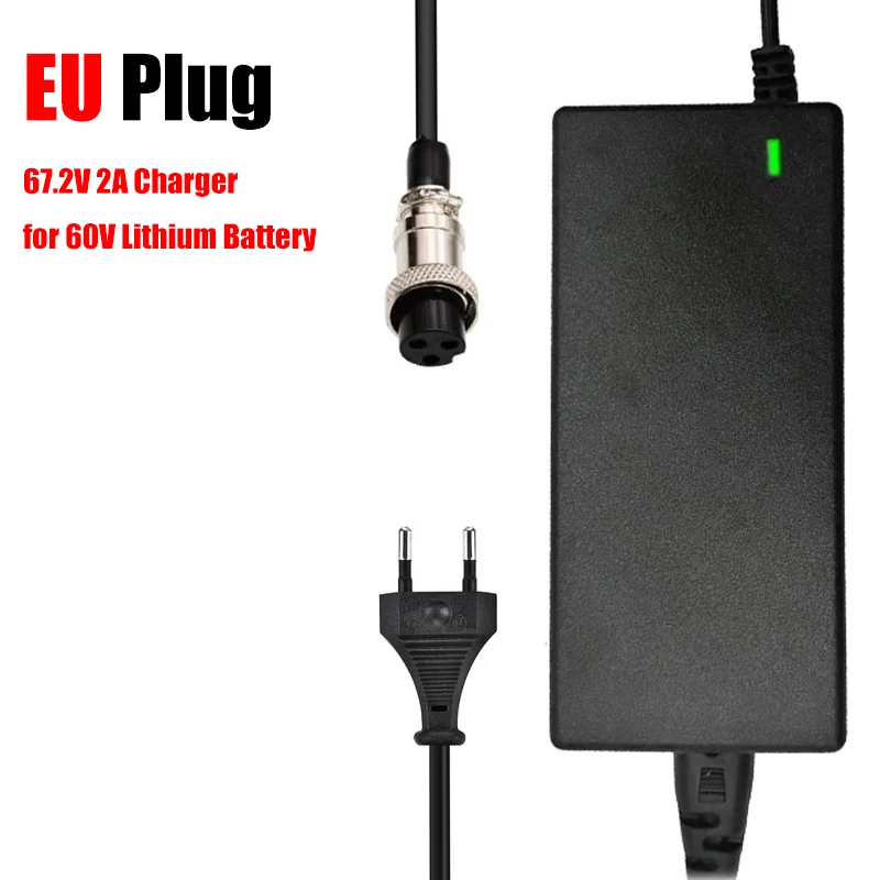 67,2V 2A Lithium-Batterieladegerät GX16-3-Pin-Anschluss EU-US-Stecker Netzteil für ZERO VSETT Kaabo Elektrofahrzeug-Batterie – Detail 3
