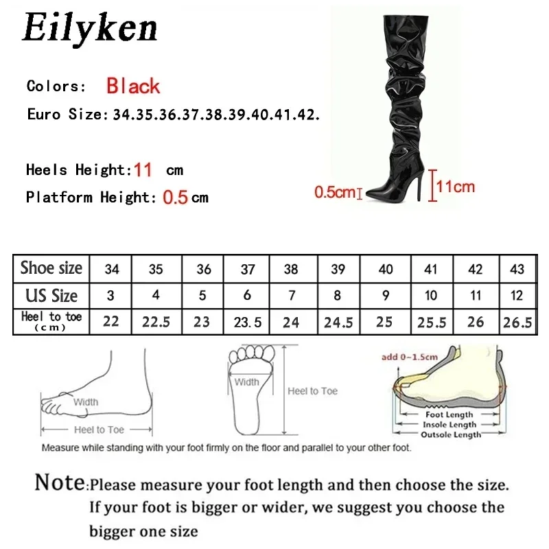 Eilyken Winter Pleated Women Over The Knee Boots Sexy Stiletto High Heel Zipper Shoes Pointed Toe Female Long Booties