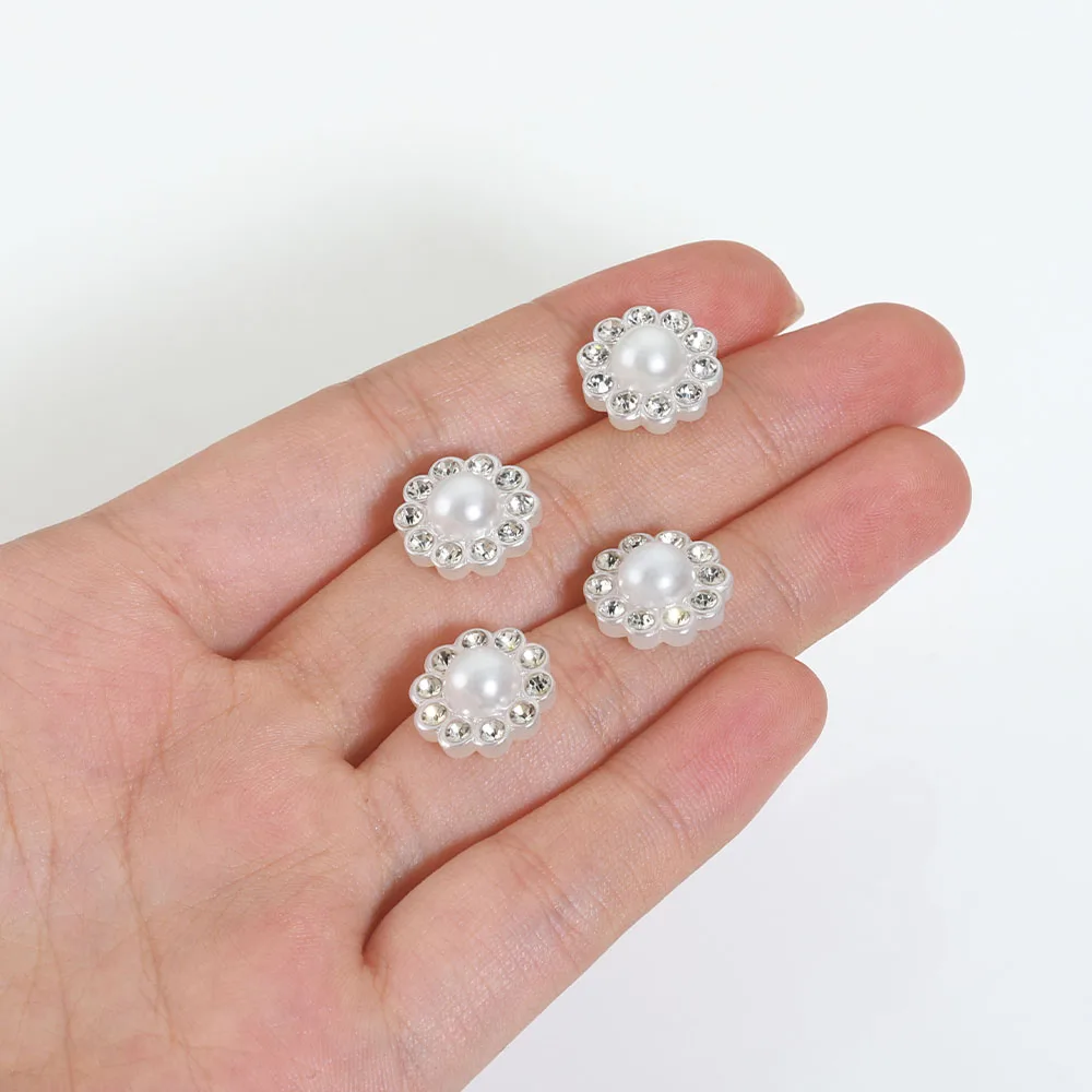 50pcs White Flat Imitation Pearl Resin Pearl Flower Patches With Round Bases for DIY Hair Accessories Brooches Jewelry Making view 4