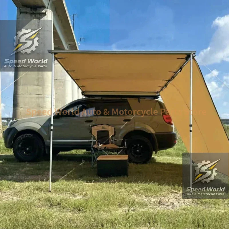 Aluminum Car Side Rooftop Awning Black Ox Cloth Waterproof Portable Sunshade For SUV Off-Road Summer Camping