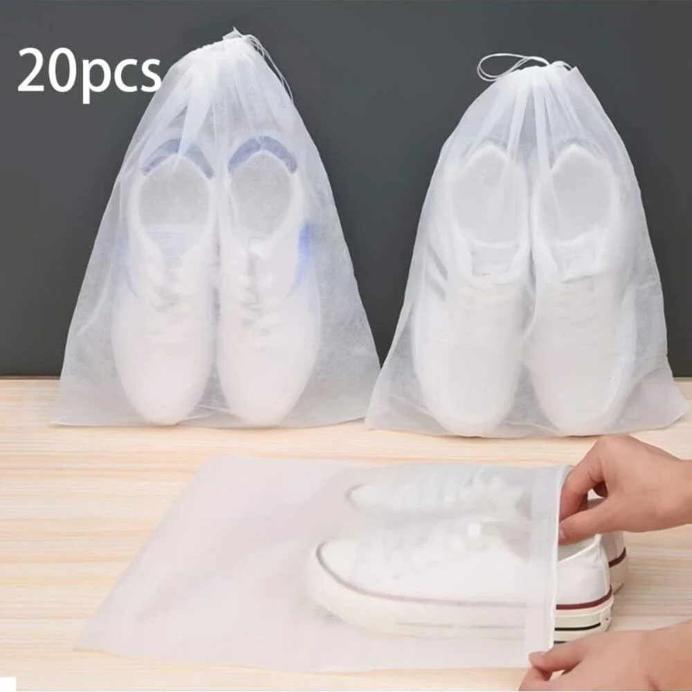 Portable Shoe Dust Covers Non-Woven Fabric Drawstring Travel Storage Bag Clear Dustproof Pouch For Drying Shoes Shoes Protector