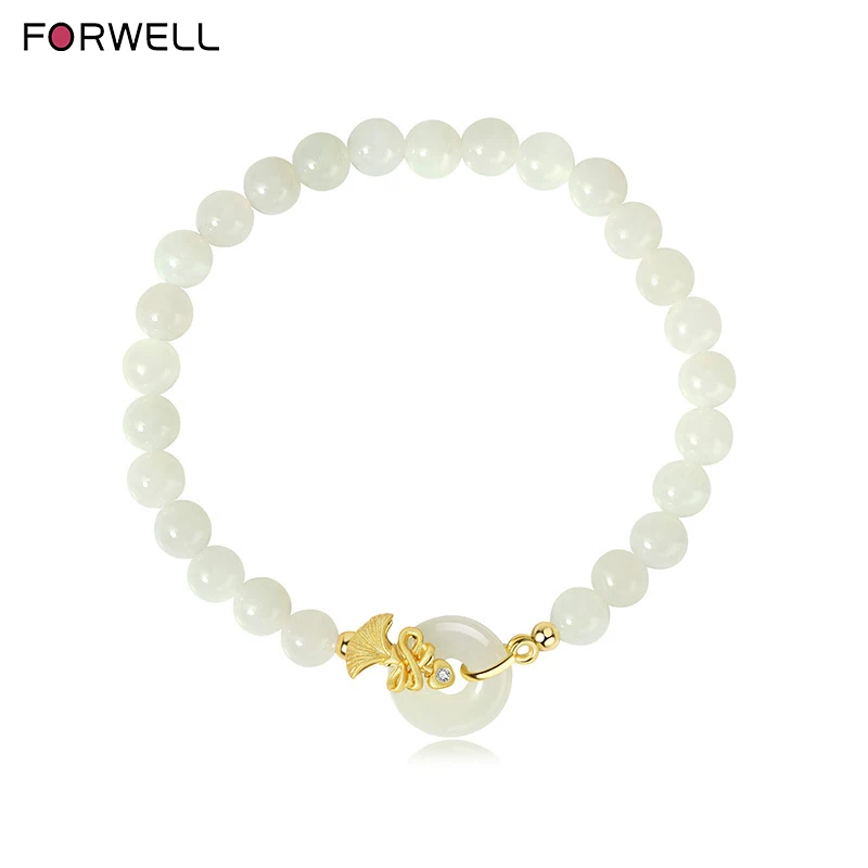 

FORWELL Natural Hetian Jade Retro Bracelet Multi-Layer Bead Handmade Jewelry Strand for Mom Wedding Party Gift