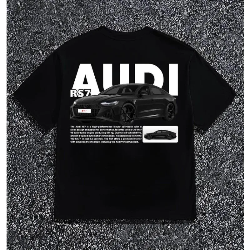 AUDI RS7 Enthusiast Apparel Unisex Car Gift Short Sleeved T-shirt Summer Casual Fashion Pure Cotton Short Sleeved T-shirt