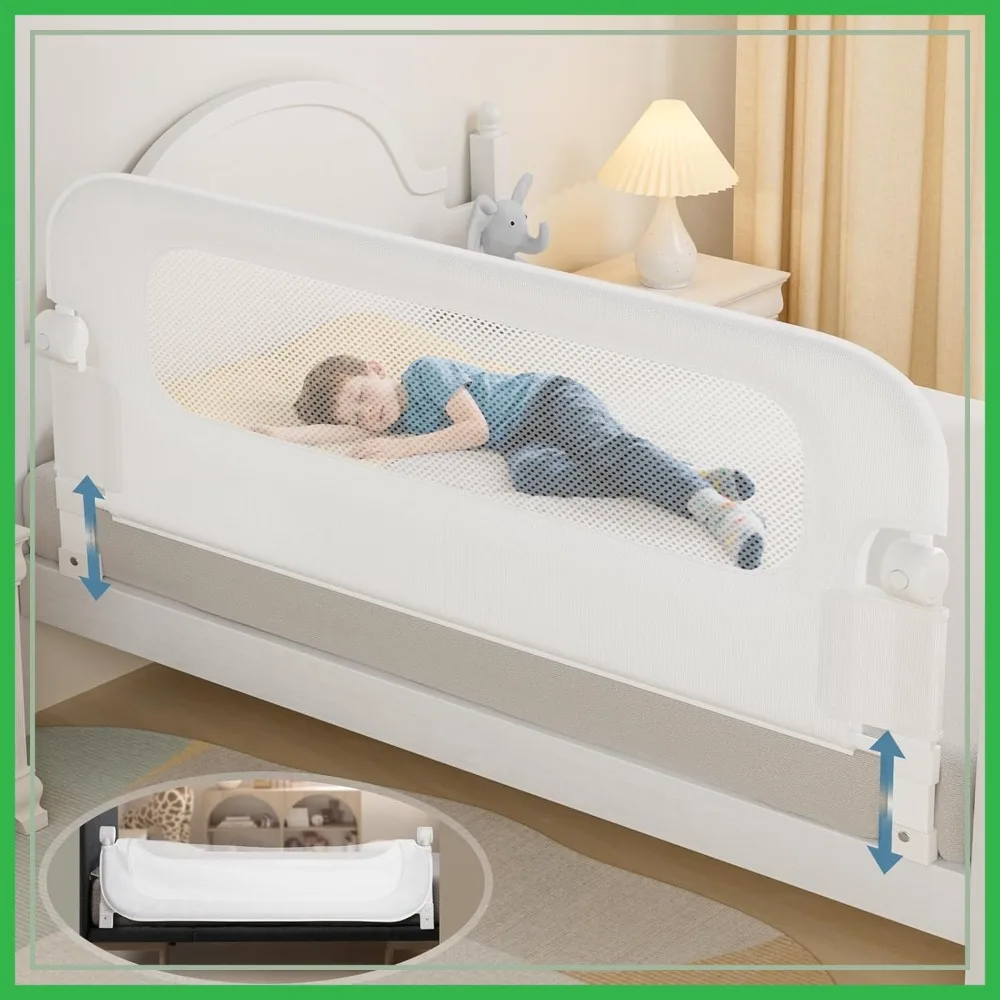 

70" Swing Down Bedrail for Twin, Full, Queen, King Bunk Beds - Extra Tall Safety Guard, White