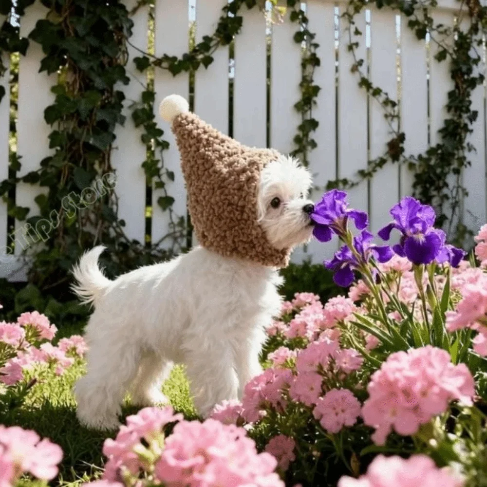 Cute Warm Pet Head Cover Soft Noise Protection Winter Pet Hat with Ball Comfortable Pet Transformation Hat Party