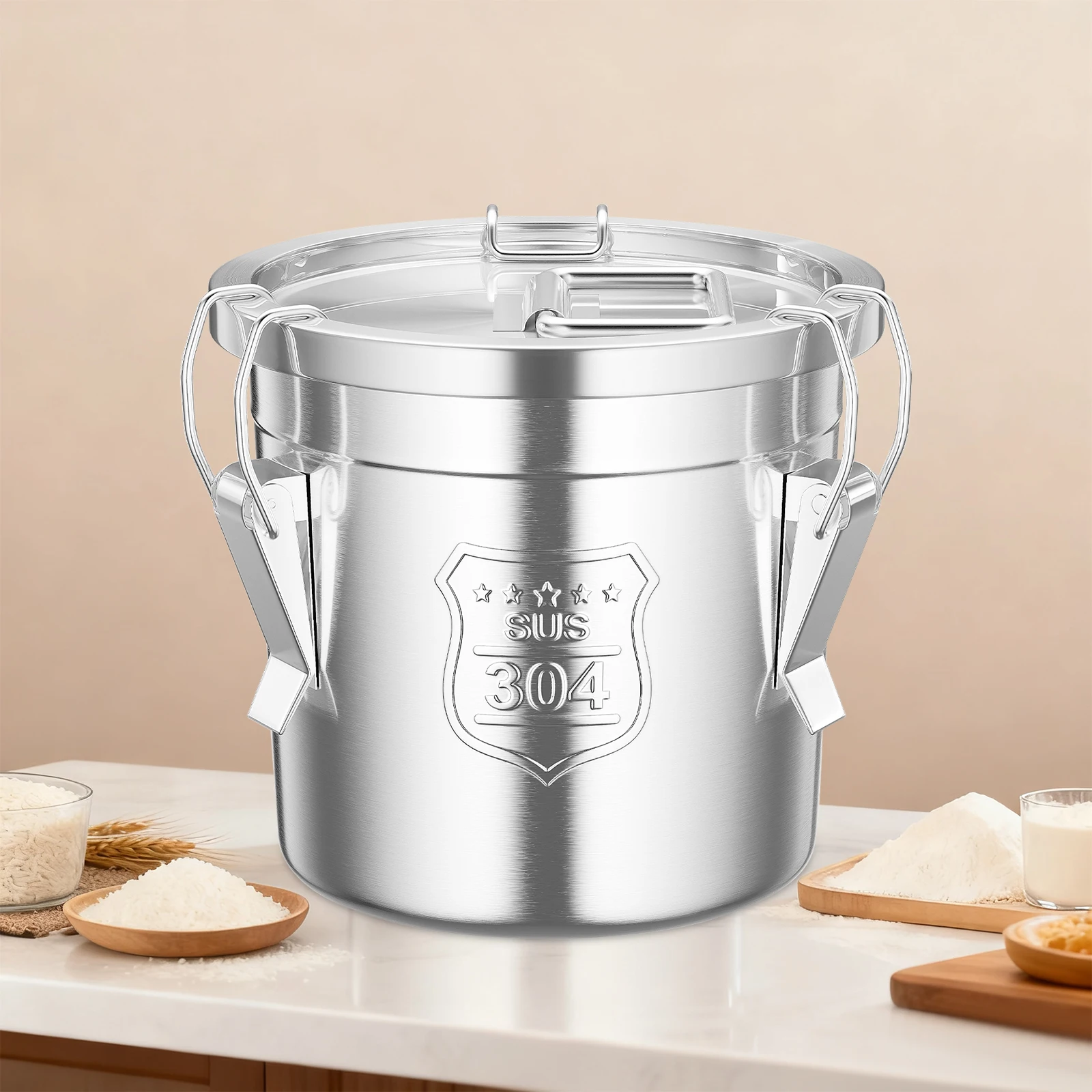 21L 304 Edelstahl Reis- und Getreidebehälter Haushaltsküchen-Vorratsdose für Lebensmittel, Bohnen, Mehl, Öl, Zucker, Milch, Kekse