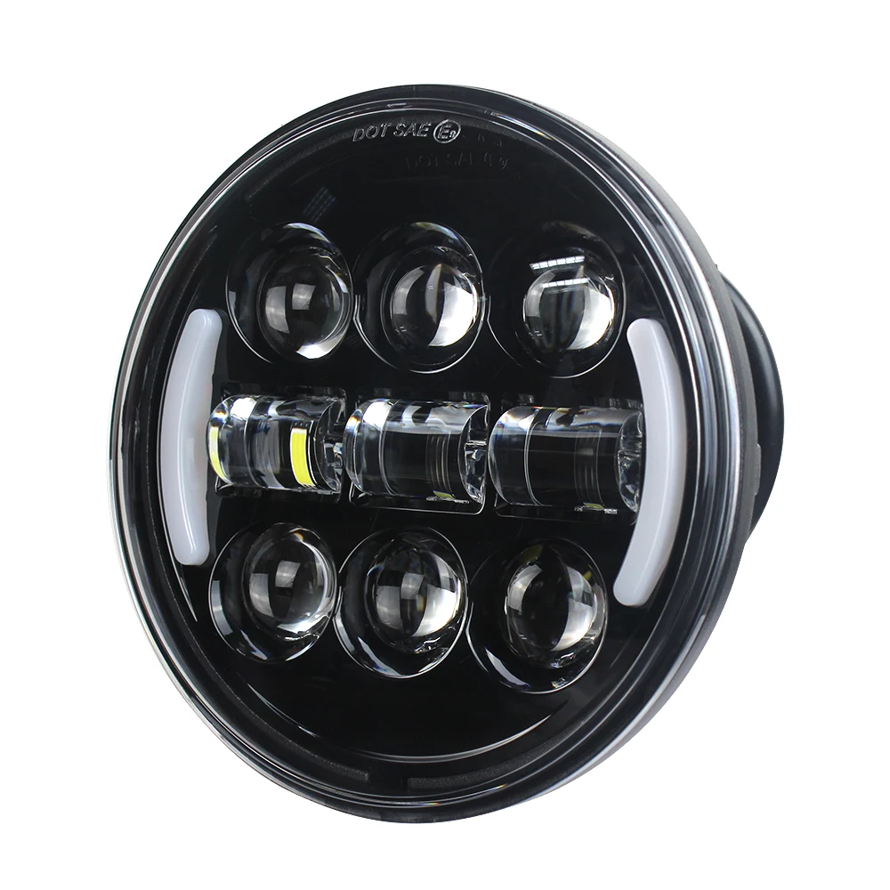 

5-3/4" 5.75Inch Round LED Headlight DRL High Low Beam Amber Turn Signals Projector Headlamp for Motorcycle