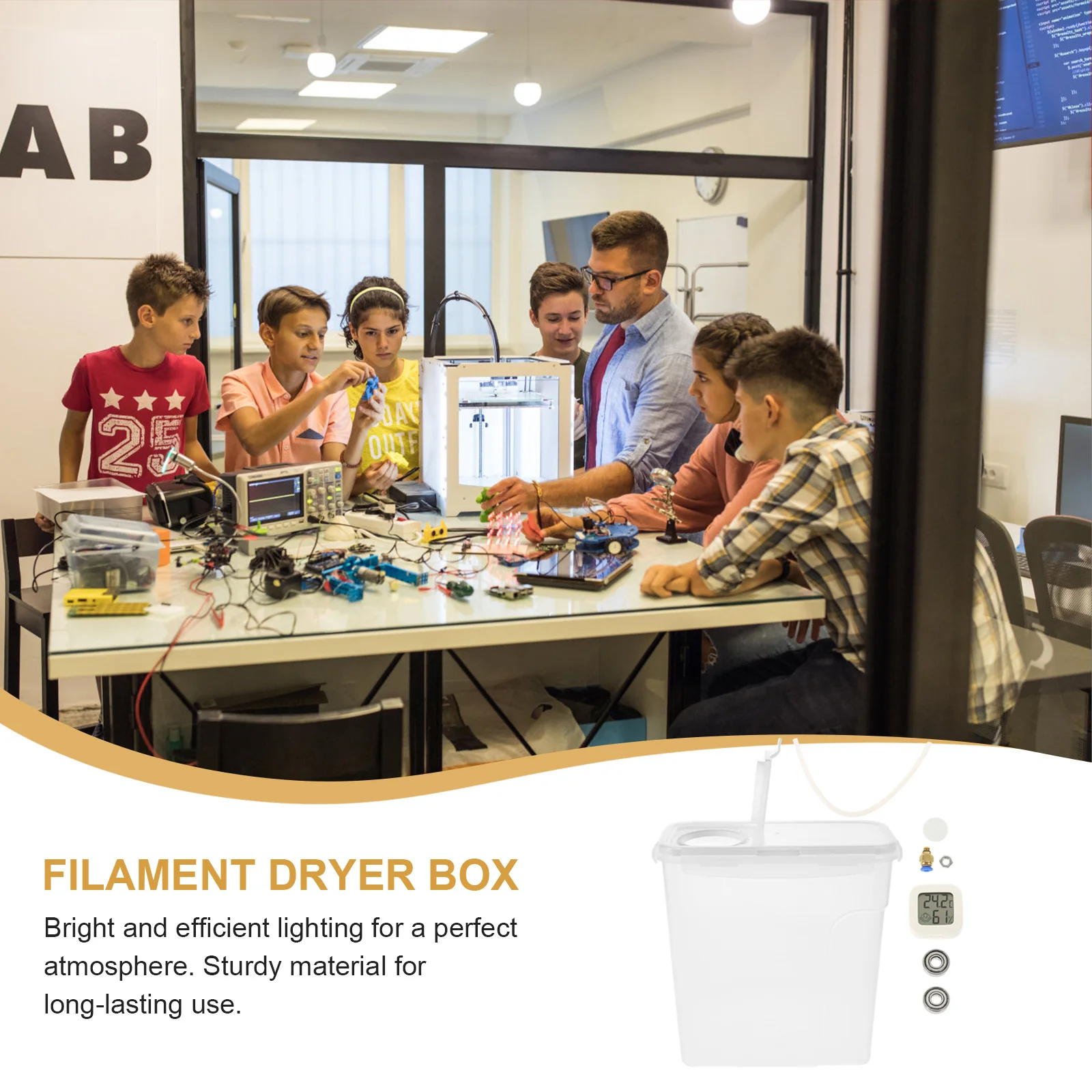 1 set 1 Set 4L Filament Dryer Box For 3D Printer Temperature Humidity Monitor Storage Container 0.5 1Kg Spool Holder Dry Box For