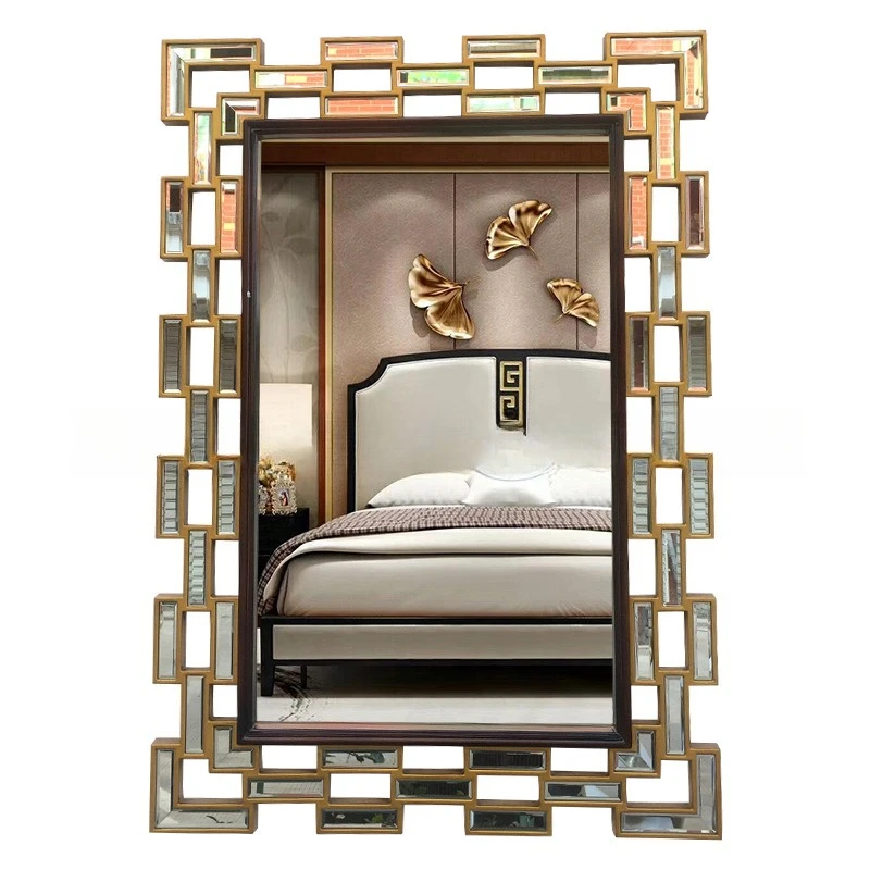 

Medieval style retro paper pattern bathroom mirror entrance decorative mirror hotel living room entrance light luxury wall