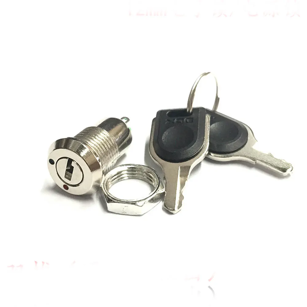 Motorcycle 12mm Zinc Alloy Electronic Key Switch 2 Keys ON OFF Phone Lock Security Power Button Tubular Terminals 2 Position 1A