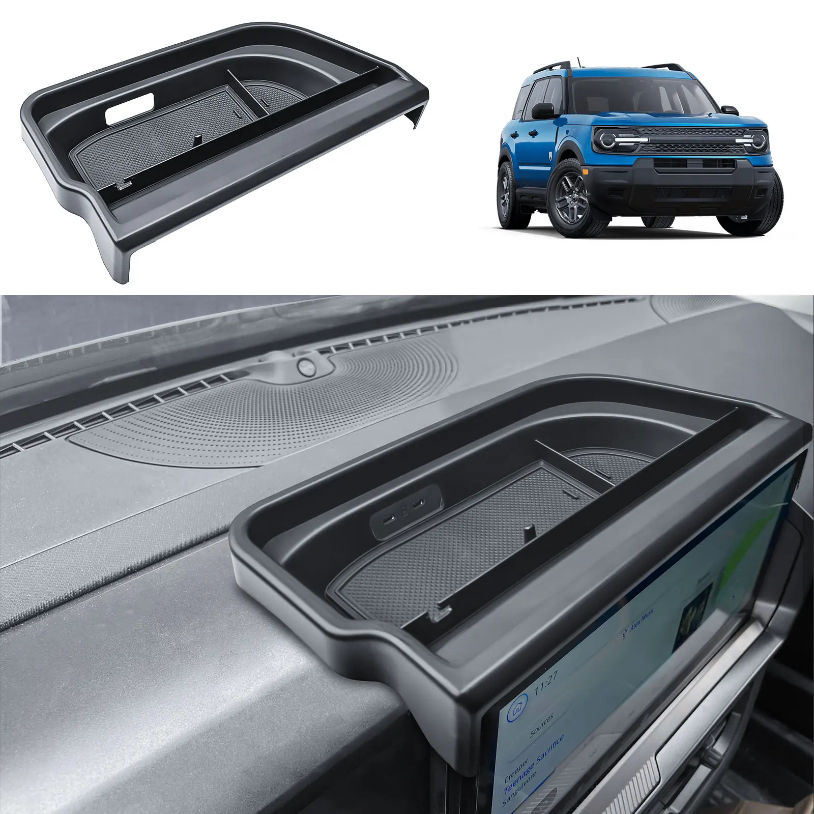 

Center Console Dashboard Organizer Tray for 2025 Ford Bronco Sport Behind Screen 13.2 Inches Touchscreen Dash Board Storage Box