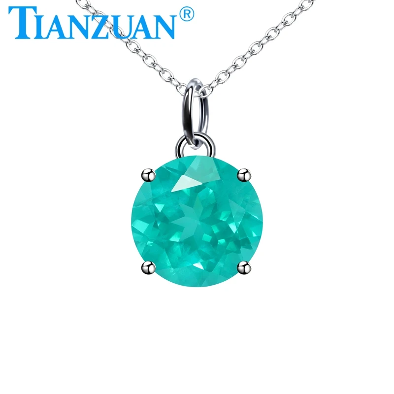 9mm Round Pendant Paraiba Green Color Lab Grown YAG 925 Silver Necklace Pendant Jewelry for Women Gifts