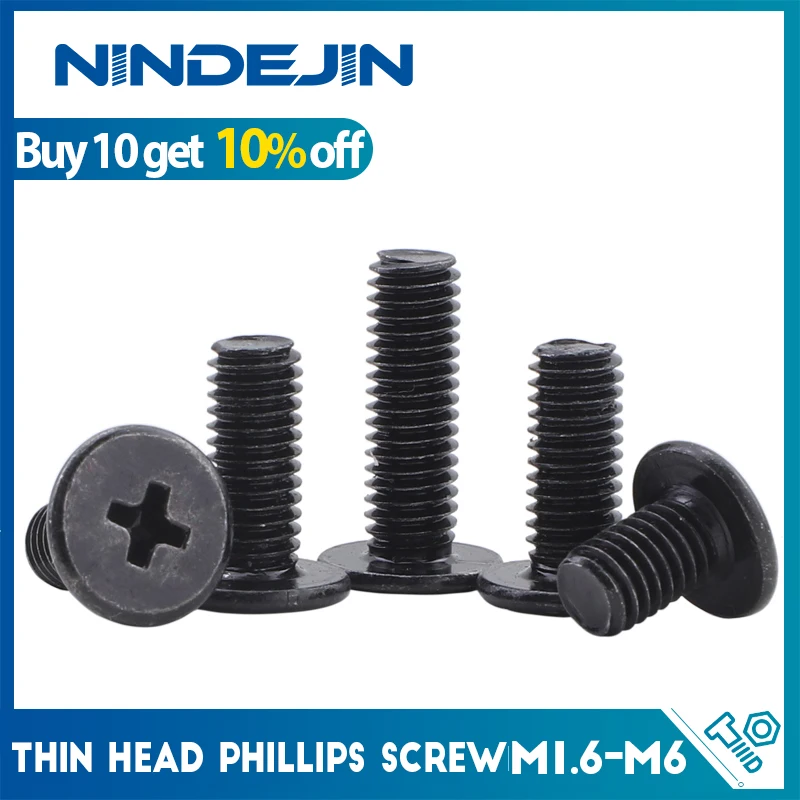 NINDEJIN Phillips Ultra cienka śruba z łbem płaskim M1.6 M2 M2.5 M3 M4 M5 M6 Stal węglowa CM Śruba do laptopa z cienkim łbem do komputera