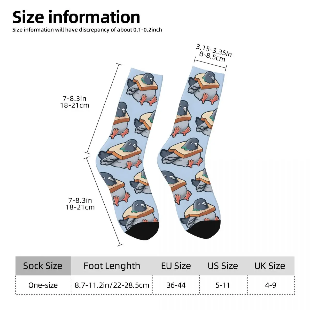 Funny Men's Socks Hungry Pigeon Retro Hip Hop Casual Crew Sock Gift Pattern Printed - view 3