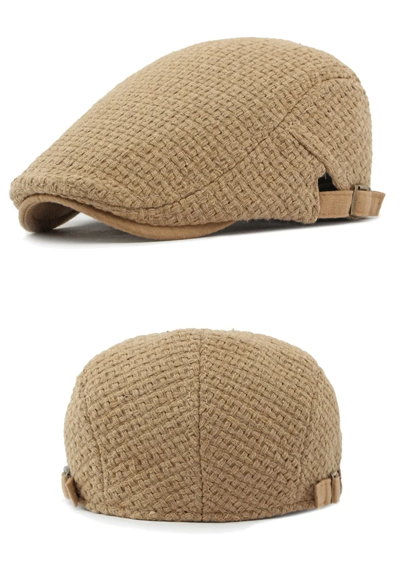 Autumn Flat Peaked Cap For Men Solid Knit Beret Hat Women Retro Newsboy Ivy Herringbone Beret Cabbie Forward Hat Adjustable