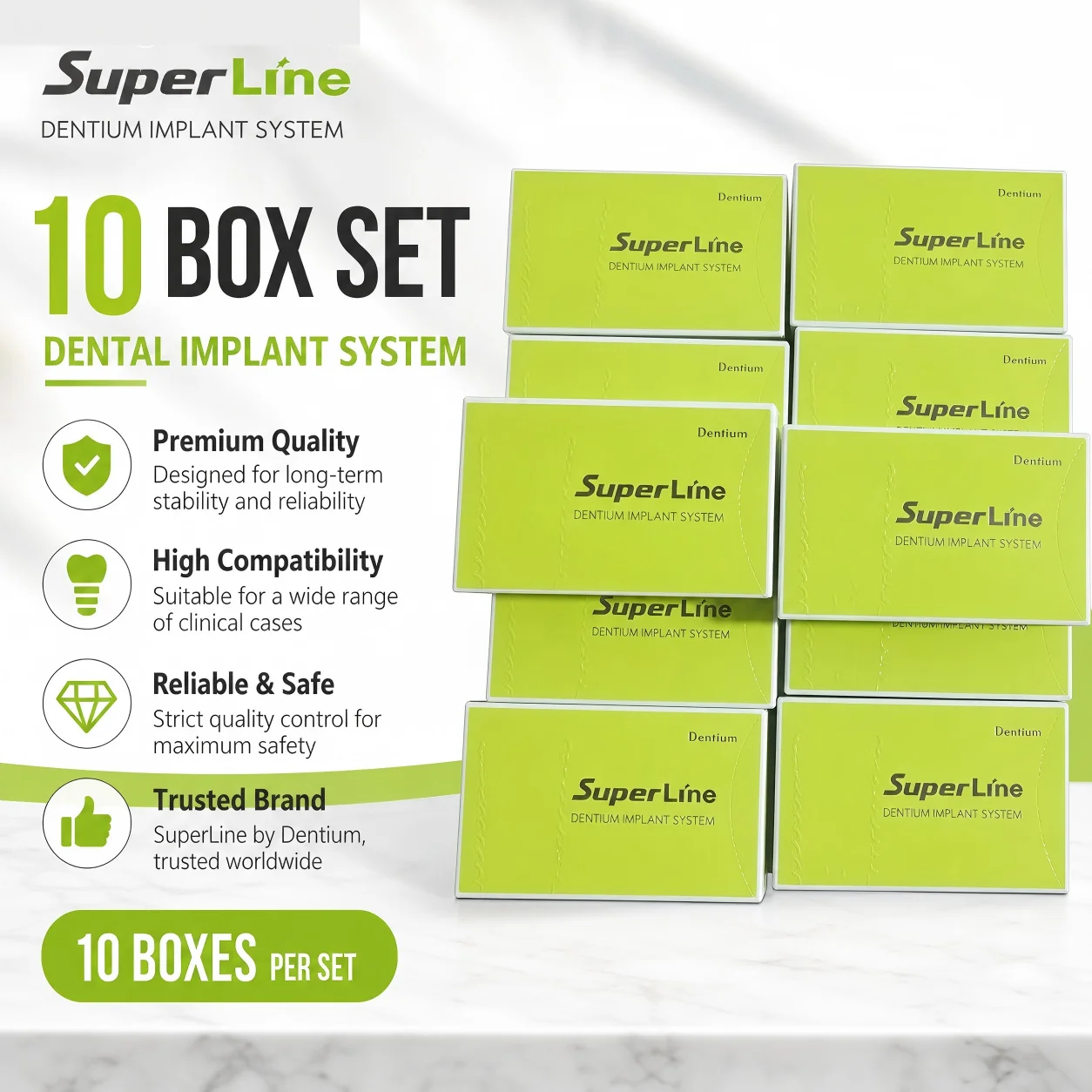 10Pcs Dentium SuperLine II Titanium Implant, SLA Surface, Internal Hex Connection for Bone Level Restoration