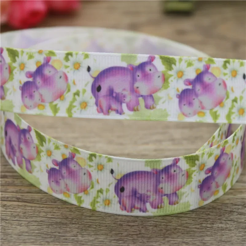 DUWES 50yards Cow Bull Rhino Sloth Horse Koala Printed Grosgrain Ribbon Accessories Decoration Collar DIY Sewing Craft D2553