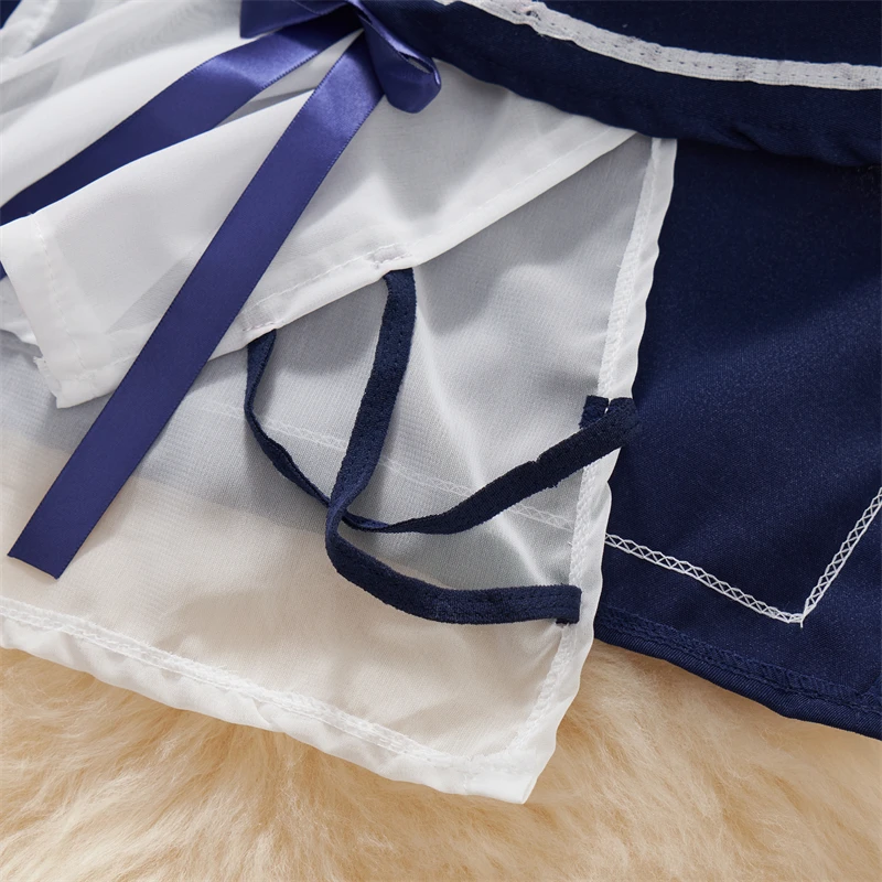 See-through Cosplay Preppy Sailor Uniform Temptation Set Sexy Bow Crop Top Women Clothing Short Set Hollow Out Skirt Patchwork