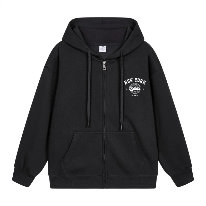 

Men's Zip-Up Hoodie New York City Print Design 2025 New Style Casual Couples’ Style Casual and Loose