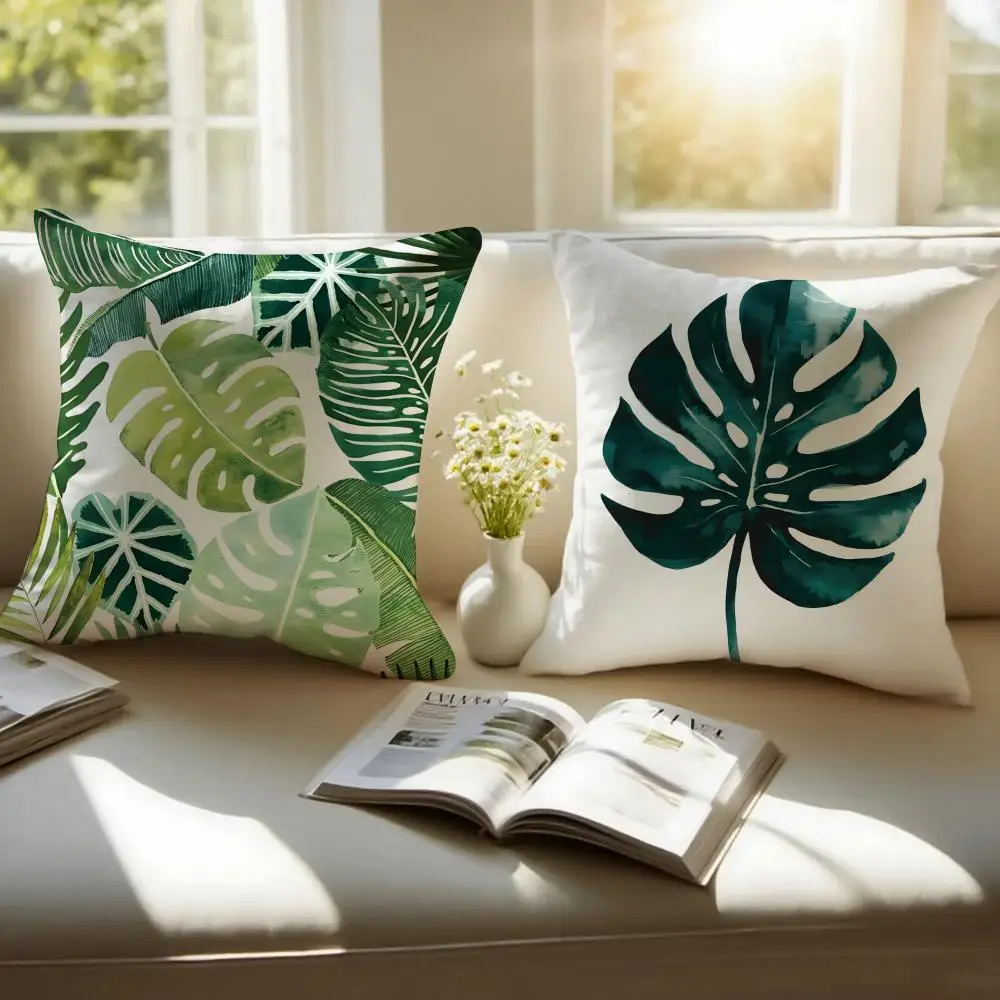 Modern style Leaf Cushion Cover Pillowcase Anti-dustmite Invisible Zipper Short Plush Sofa Cushion