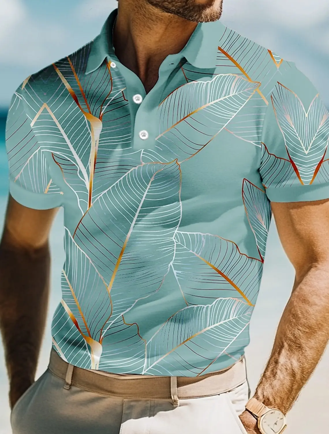 Men's 3D Print Leaves Polo Short Sleeve Polo Shirts Collared Shirts Casual Resort School Outdoor Daily Wear Vacation Wear