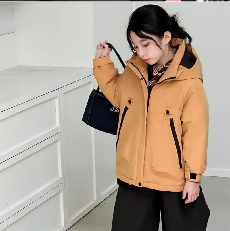 Children Casual Warm Jackets Boys Girls Fleece Windproof Jackets Student Outdoor Sports Warm Coats Kids Thickened Hooded Jackets