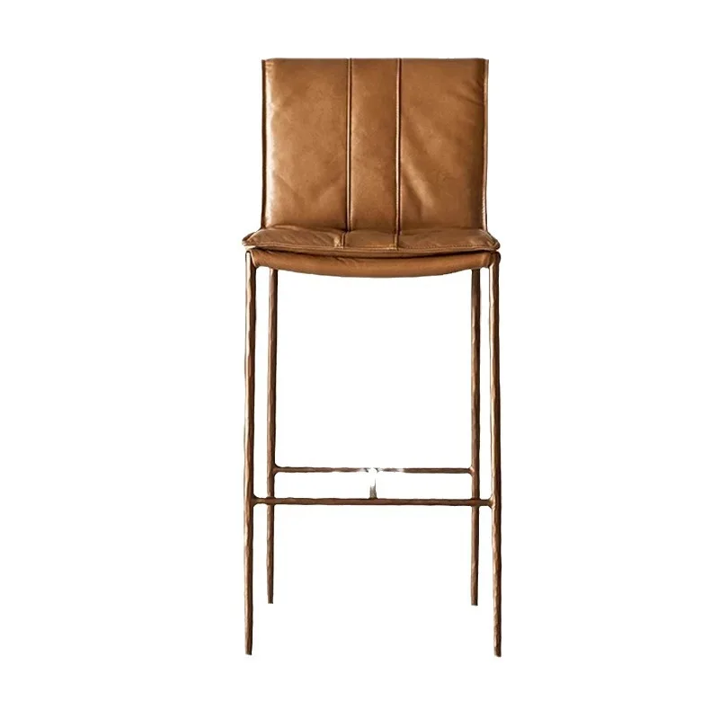 

Wabi bar chair, first layer leather forged steel art medieval high stool, bar chair, designer island