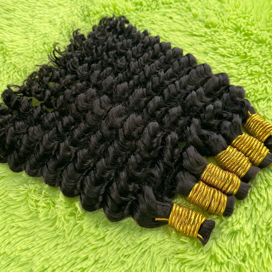 100% Echt haar Bulk voor Vlechten Diepe Golf Onverwerkte Natuurlijke Zwarte Indiase Remy Menselijk Vlechthaar Bulk Extensions voor Vrouw