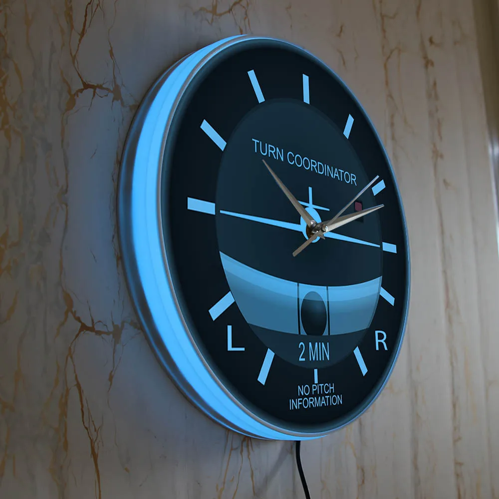 Reloj de pared de diseño moderno con indicador de giro de piloto, luz LED de fondo, avión, decoración del hogar, luz nocturna