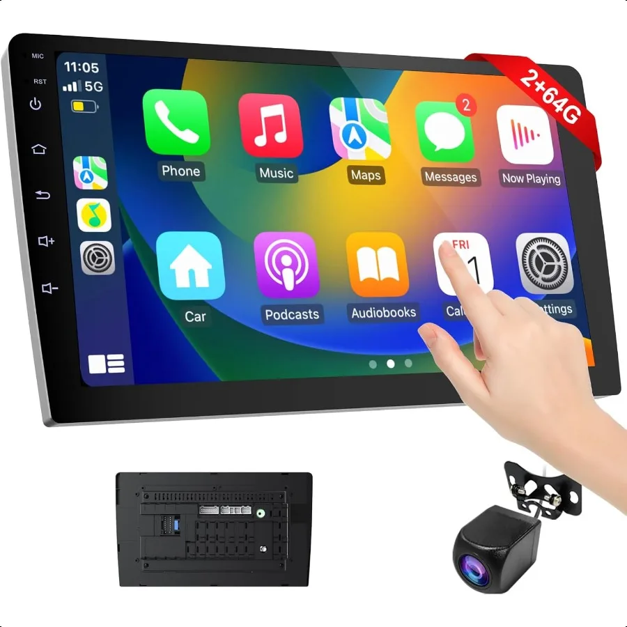 Tragbarer Carplay-Bildschirm für Auto, 22,9 cm, kabelloses CarPlay, Android, Auto-Backup-Kamera, Doppel-Din-Auto-Stereo, GPS-Navigation, ZLink o Re
