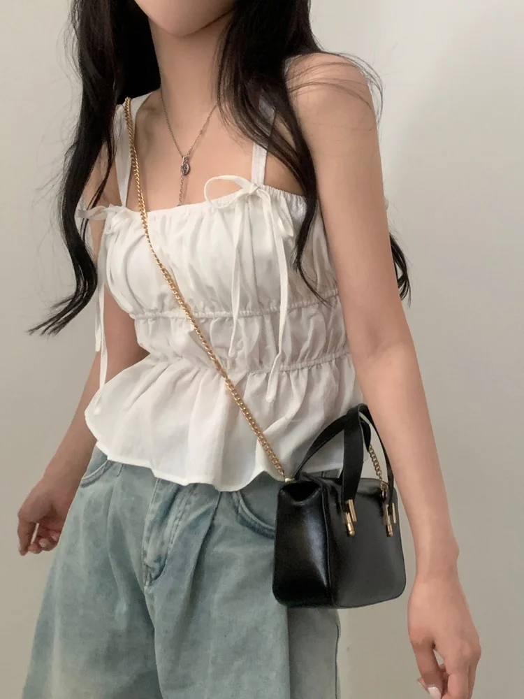

Chic Summer Women's Strap Vest Dstring Slimming ort Svel Top Trendy Design Commute Sle Pure Color Chinese Brand