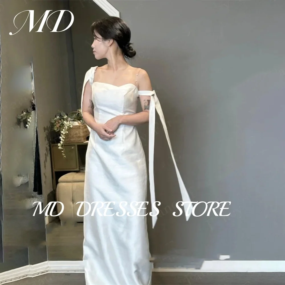 

MD Simple Satin A-line Wedding Dresses Square Neck Off Shoulder Korea Photoshoot Floor-Length Corset Customized Bride Gowns 2025