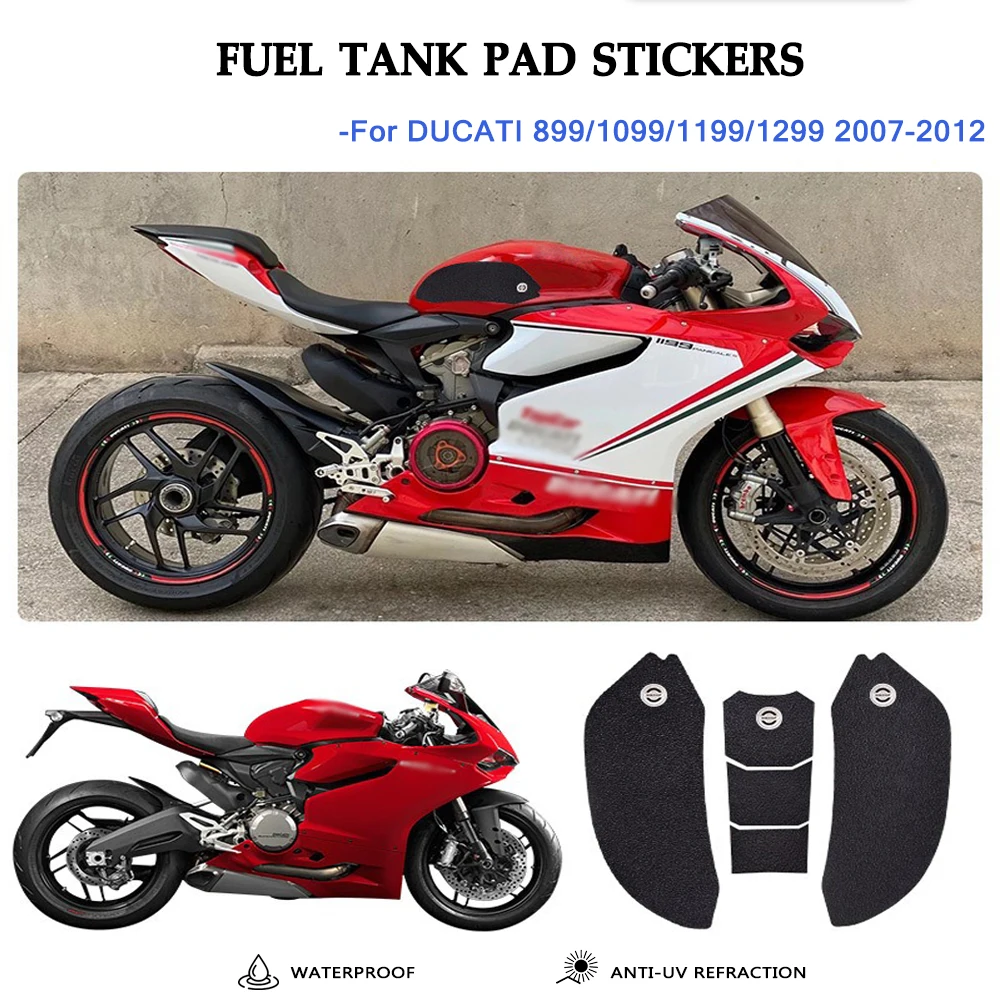 Motorcycle Side Fuel Tank Pad Stickers Protector Gas Knee Grip Traction Pad Decals Guard For Ducati 899 1099 1199 1299 2007-2012