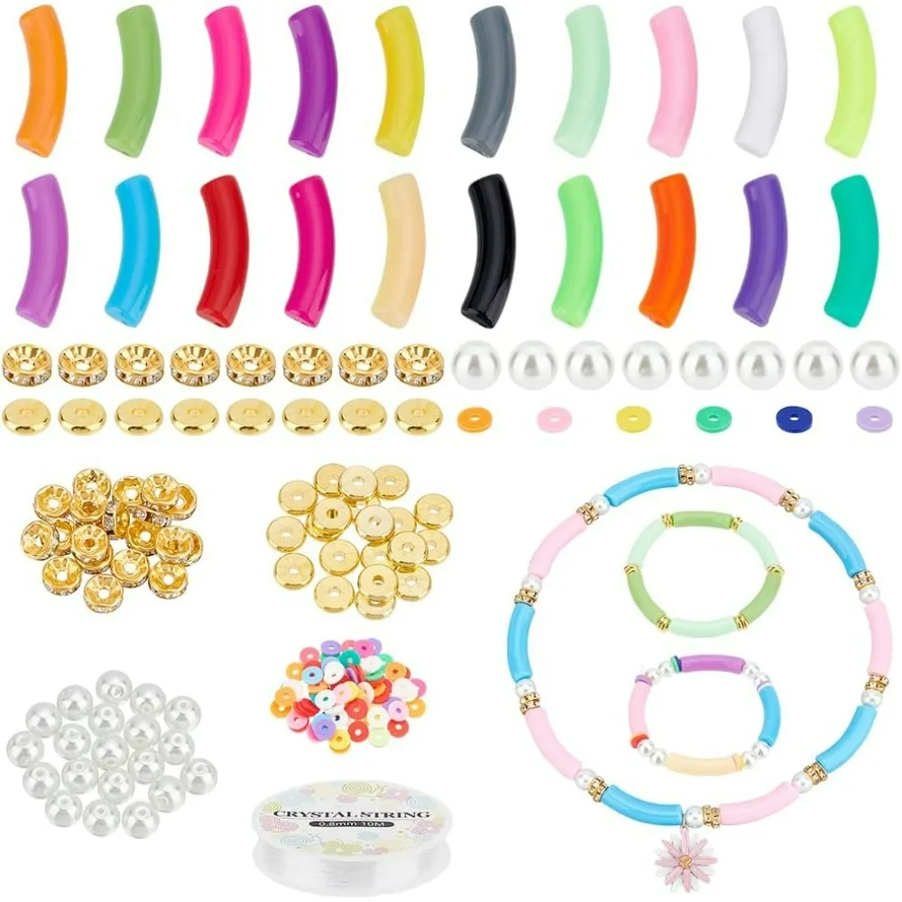 120pcs Acrylic Tube Bamboo Beads for Bangle Bracelet Curved Tube Beads 100pcs 100pcs Clay Heishi Beads 20pcs Pearl