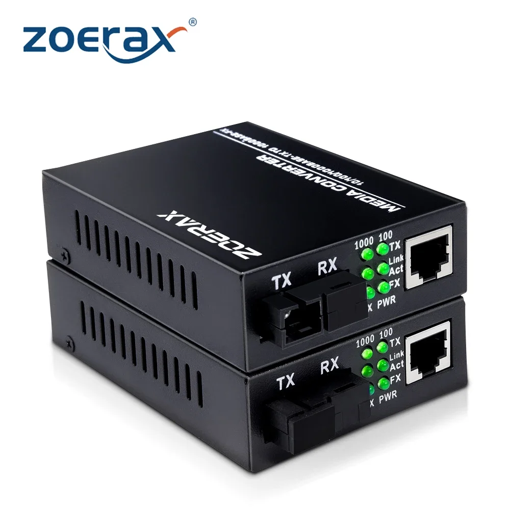 

ZoeRax A Pair of Gigabit Fiber Optic Transceiver Media Coverter Ethernet SC Singlemode RJ45 Port Optical Transceiver