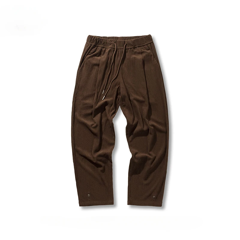 

Autumn Winter American Retro Corduroy Overalls Men's Trendy Solid Color Elastic Waist Straight Casual Trousers Male Clothing
