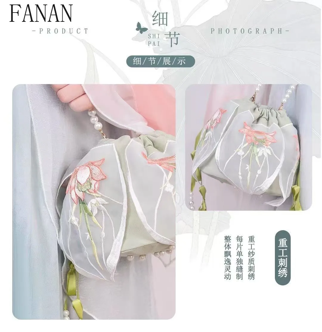 Original Chinese Style Women's Handbags Embroider Velvet Mobile Phone Bag Tassel Drawstring Satchel Shoulder Bags for Girls