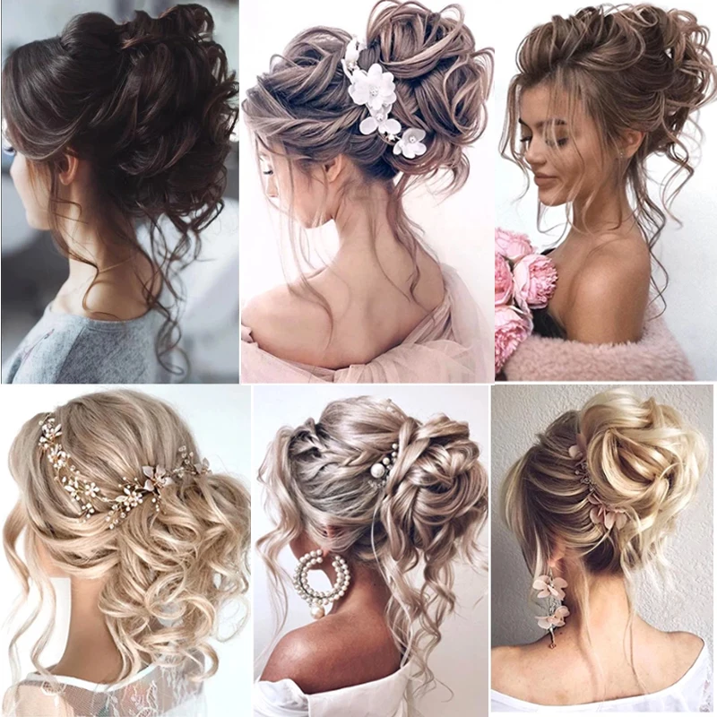 합성 곱슬 Chignon 지저분한 번즈 Updo 클립 헤어핀 확장 헤어핀 탄성 밴드 헤어 여성 롤빵 블랙 금발