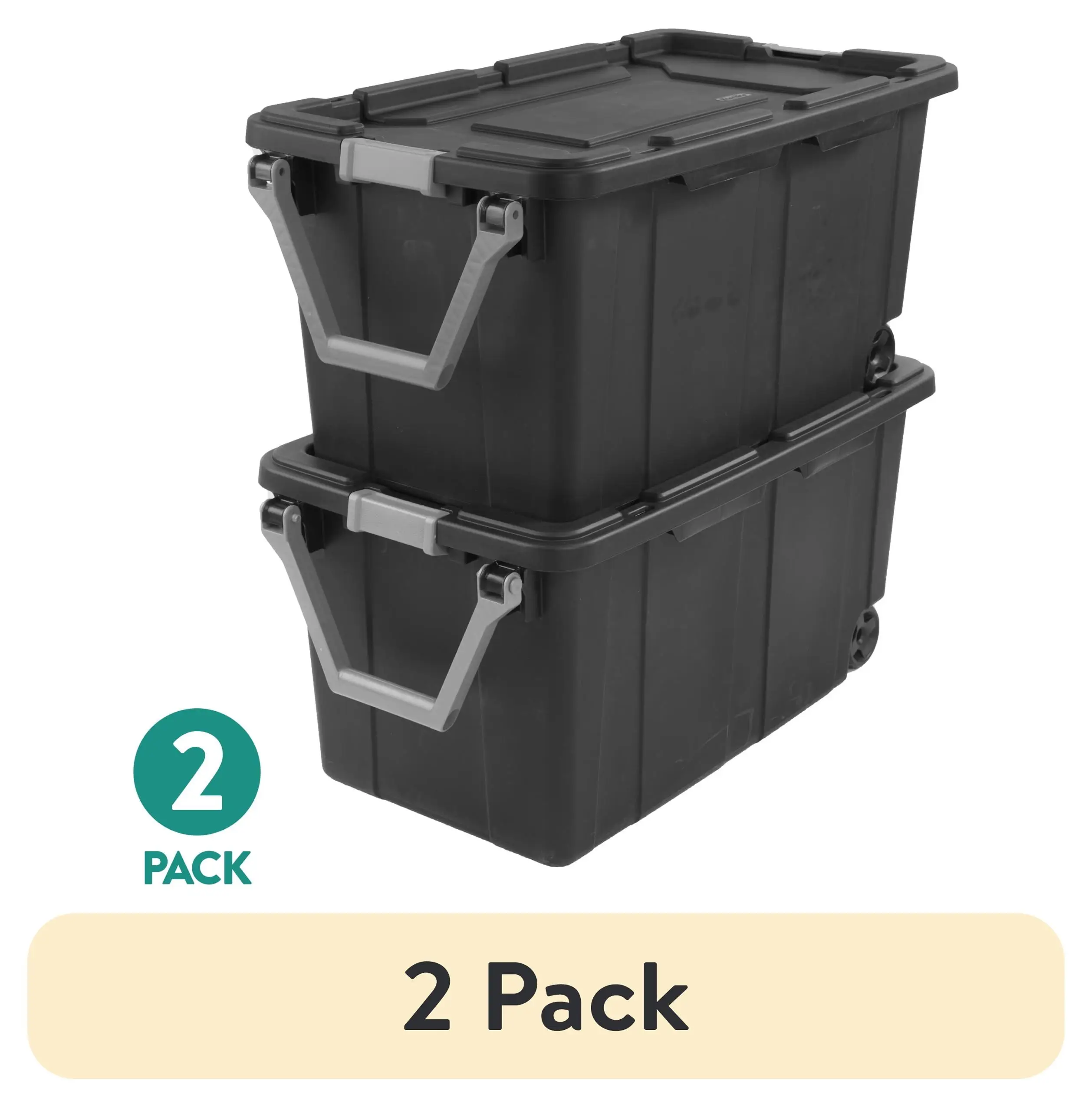 

2-Pack Extra-Large Wheeled Storage Bin, 40-Gallon Durable Plastic Tote with Latch Lid and Handle, Dark Gray
