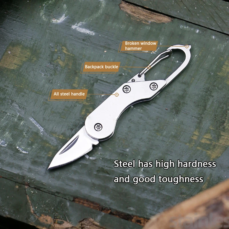 Mini Stainless Steel Lockless Folding Knife Outdoor EDC Fruit Knife Carrying Key Chain and Anti Slip Handle